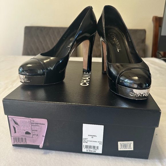 Chanel Metal Cap Toe Patent Leather Pumps Size: 37.5 - Picture 1 of 7